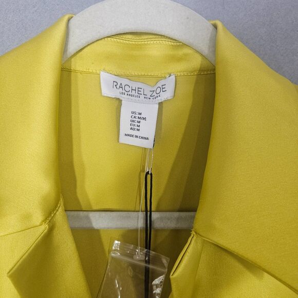 New Rachel Zoe Chartruce/Yellow Satin Spread Collar Top Size Medium - Picture 2 of 6